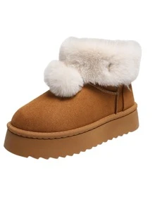 Women's New Winter Soft Thermal Lined Thick Warm Mid-Calf Boots, Fashionable Versatile Comfortable For Commuting And Outdoor Wear - Camel - View 5