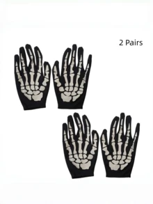 Gants de squelette d'Halloween noirs, gants de costume de fête, convenant pour Halloween et le déguisement - A - Voir 8