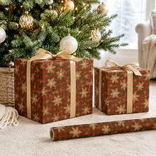 Christmas Gift Wrapping Paper, 1 Roll 196.85in Kraft Paper, Red Green Buffalo Plaid Beige Snowflake Botanical Print, Rustic Winter Holiday Gift Box Party Decor - View 7