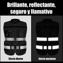 Reflective Safety Vest With Zipper And Pockets, Unisex, High-Visibility, Suitable For Construction Sites, Drivers, And Warehouse Work; Available In 3 Colors. - Black - View 4