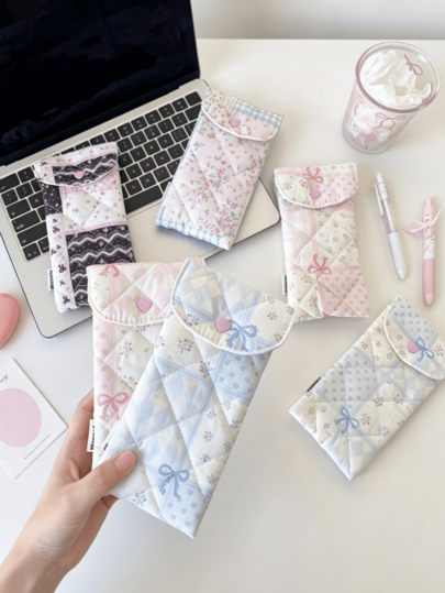 1pc Cute Bow Snap Pencil Case, Student Stationery Storage Bag, Multifunctional Portable Organizer, School Makeup Brush & Glasses Pouch, Exquisite Bow Bag, School Supplies, Girls' Favorite Gift, Back To School Essential