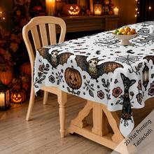 1pc,Vintage Halloween Tablecloth, Black White Pumpkin Bat Cat Print Polyester Table Cover, Elegant Halloween Dining Table Decor For Kitchen, Party, Family Gathering And Holiday Home Decoration - C - View 11