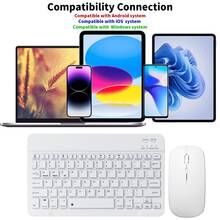 Bluetooth Keyboard Mouse Mouse Pad Set, Portable Wireless Keyboard (150mAh) Mouse Set, Compatible With Samsung Tablet, Apple, Android, IOS, Windows, Back To School Gift. (White) - White - View 4