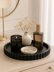 1 pieza Bandeja de tocador redonda con borde ondulado color crema blanco, caja de almacenamiento elegante para joyas, fragancias y velas, decoración moderna para escritorio del hogar, encimera de baño y exhibición de fragancias del hogar, organizador de cajones, decoración de habitación, almacenamiento de joyas, estante de joyas, regalo - Multicolor - Ver 5
