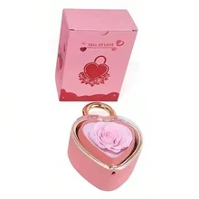 Heart-Shaped Rotating Jewelry Box With Soap Rose Flower, Rotating Heart Ring Gift Box, Valentine's Day Birthday Gift For Her/Girlfriend/Wife, Commemorative Storage Box (Jewelry Not Included) - Multicolor - View 9