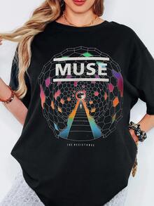 MUSE The Resistance Album Art T Shirt, Cosmic Space Rock Graphic Short Sleeve Music Tee - 黑色 - 查看 1