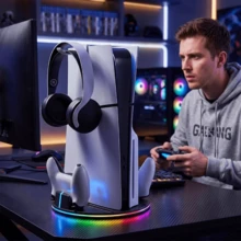 Vertical Stand For P5 Original/Slim/Pro Disc And Digital Editions, 2-Hour Dual Controller Charging Station, 9 RGB Lighting Modes, LED Charging Indicator And Headphone Holder, Black - View 7