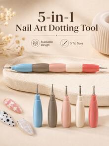 5-In-1 Nail Art Dotting Tool, Multi-Size Ball Tip Dotting Pen For Flower & Polka Dot Designs, DIY Manicure Nail Painting Tool For Gel Acrylic Nails, Portable Nail Art Accessory For Beginners, Home & Salon - Multicolor - View 4