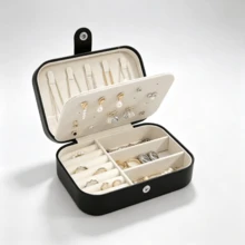 1pc Fashionable Double-Layer Jewelry Storage Box, Durable And Wear-Resistant PU Leather Exterior, Soft Skin-Friendly Velvet Interior To Protect Jewelry Surface, Multi-Slot Multi-Compartment Combination Layout, Can Neatly Store Earrings, Ear Studs, Long Necklaces, Bracelets, Rings, Solve Necklace Tangling And Jewelry Clutter Problems, Compact Size Easily Fits In Bags, Meet Home Vanity Storage And Short-Distance Travel Portable Storage Needs, Suitable For Girls' Daily Use, Multi-Functional Portable Jewelry Organizer Box - Rectangle - View 3