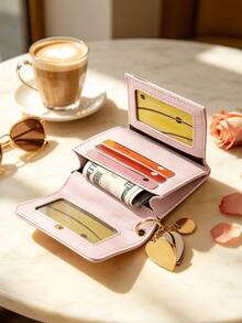 Cute Cloud Rabbit Pattern RFID Short Wallet With Heart-Shaped Keychain Pendant, Multi-Slot Ultra-Thin Card Holder And Coin Purse, Suitable For Women And Girls, Daily Travel Accessory, Back To School Gift - Multicolor - View 3