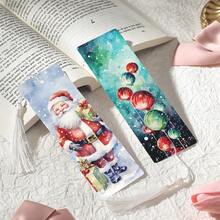 2pcs PET Printed Bookmarks, Christmas Atmosphere Pattern Exquisite And Beautiful, Durable And Elegant, Unique Pattern Design Suitable For Daily Use Or Collection. The Best Gift For Back To School Season, Whether For Personal Use Or As A Gift For Family And Friends, It's A Unique And Practical Gift Choice To Add Atmosphere And Fun To Reading Time (Random Color Tassels) - 2PCS - View 3