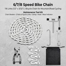 6/7/8 Speed Bicycle Chain 116 Links – Bicycle Chain With Chain Breaker, 3 Quick Links, Clamp, Hook, Wear Indicator, Mountain Bike And Road Bike Maintenance Kit - Multicolor - View 11