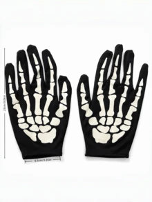 Gants de squelette d'Halloween noirs, gants de costume de fête, convenant pour Halloween et le déguisement - A - Voir 4