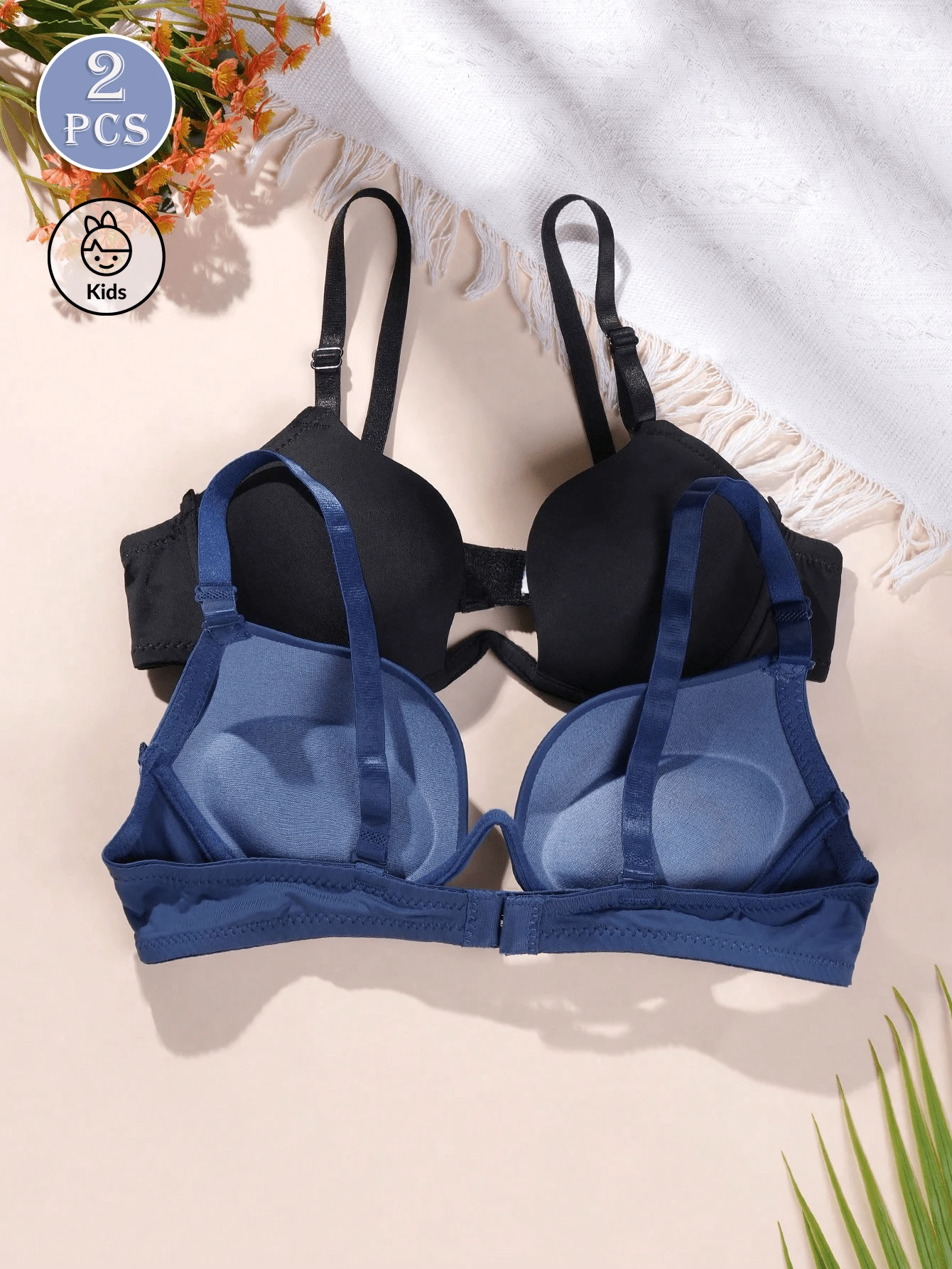 2pcs/Set Teen Girls Open Front Bra, Thick Padded Support, Comfortable And Stylish Back Design, Suitable For 13-16 Years Old Girls - Multicolor - View 1