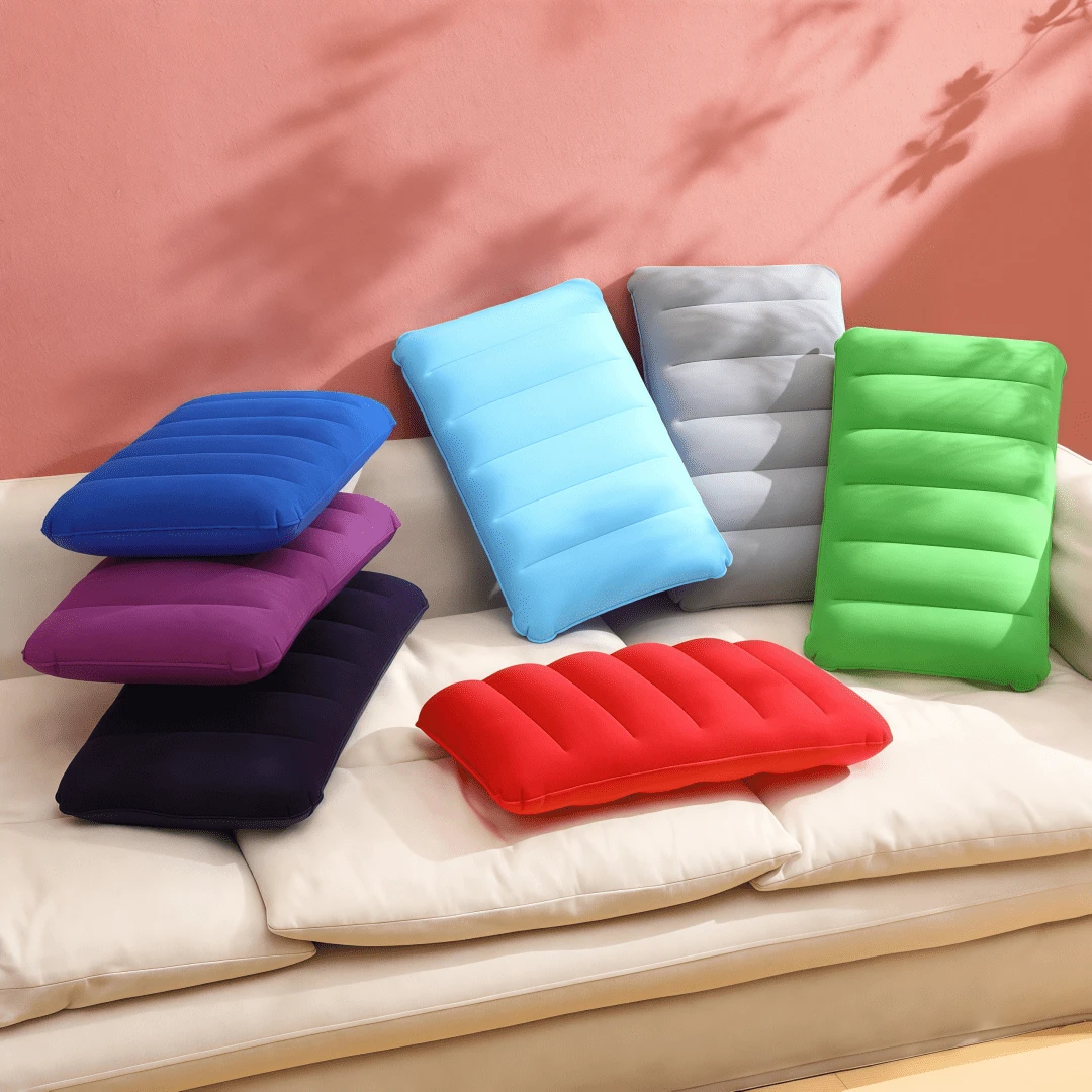 4pcs/2pcs/1pc Flocked Rectangular Inflatable Double-Sided Pillow - Soft Comfortable Waterproof Wear-Resistant Fabric, Compact Foldable Portable, Suitable For Camping, Travel, Head Neck Waist Support - Multicolor - View 1