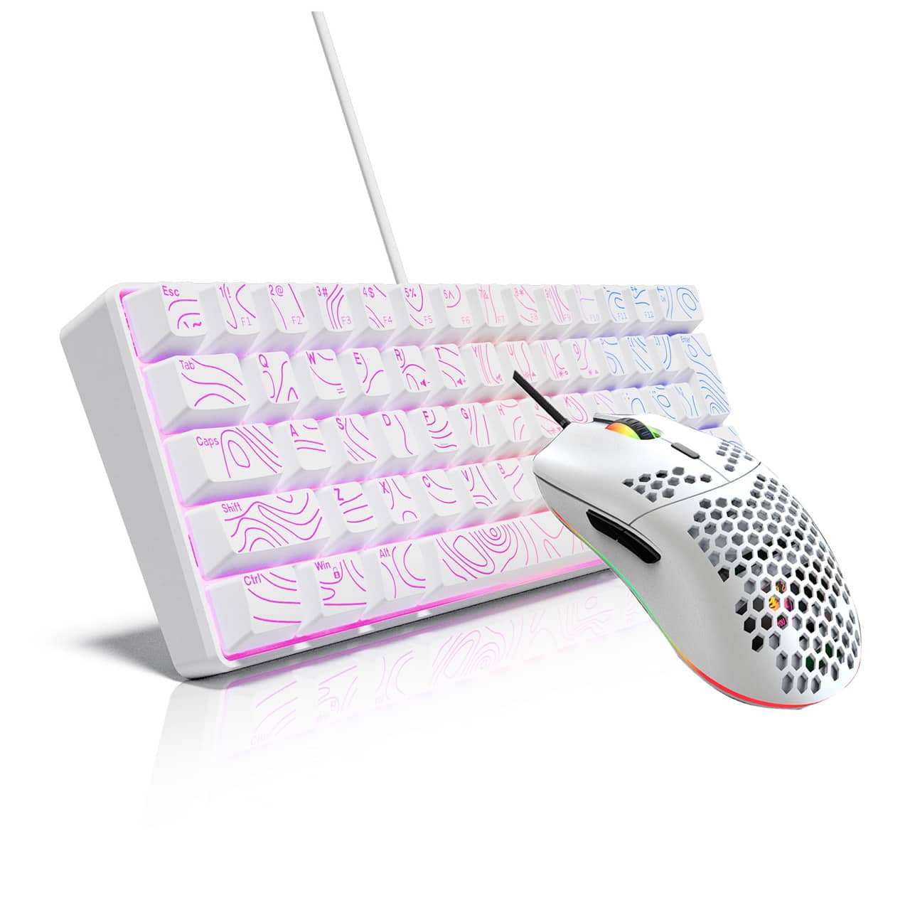 Wired Keyboard And Mouse Combo, 61-Key Membrane Keyboard, Dual-Shot Keycaps, Optical Mouse, Colorful Backlight, USB Plug And Play - View 1