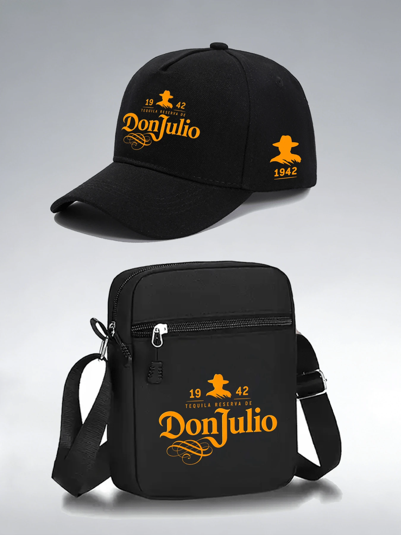 1件/2件裝復古「DONJULIO」西式字母印花棒球帽與斜挎包套裝,街頭時尚戶外運動平帽簷帽與單肩包,可調節,適合日常穿著與送禮 - 彩色 - 查看 1