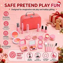 Christmas Kids Pretend Makeup Set, Plastic Simulated Makeup Toy Gift Box With Carrying Storage Case - Multicolor - View 8