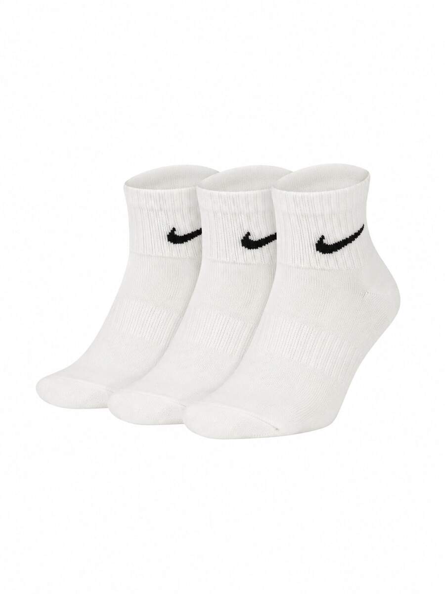 Nike 耐克Logo纯色舒适训练袜3双装，男女通用，白色 - 白色 - 查看 1