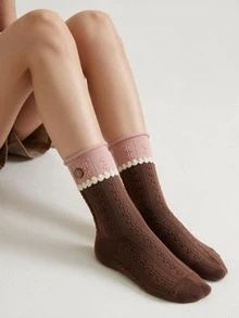 1 Pair Pure College Style Women's Socks, Cute And Fresh For Daily Wear - Multicolor - View 3