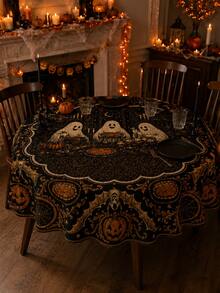 1pc Halloween Cute Ghost Party Rectangular/Round/Oval Themed Tablecloth, Pumpkin, Bat And Spider Web Pattern, Dark Vintage Restaurant Tabletop Decor, Suitable For Parties And Holiday Gatherings - Ghost Style B - View 6