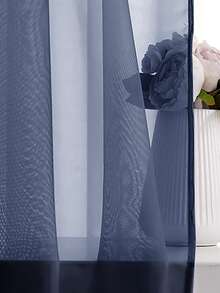 1PC Solid Color Translucent Lightweight Sheer Curtain, Sun Protection Heat Insulation Light Reduction - Translucent Not Transparent Window Curtain, Top Rod Pocket Design, Fabric Drapes Well, Suitable For Living Room Decoration, Bedroom Decoration, Balcony Decoration | Autumn Decoration, Room Decoration, Back To School, School Supplies, Dorm Decor, College Decor, - Dusk Blue - View 4