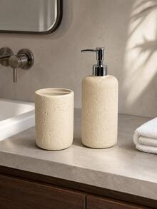 1/2pcs Resin Bathroom Accessories Set, Includes Toothbrush Holder And Soap Dispenser, Modern Bathroom Storage Set (Beige) - Multicolor - View 8