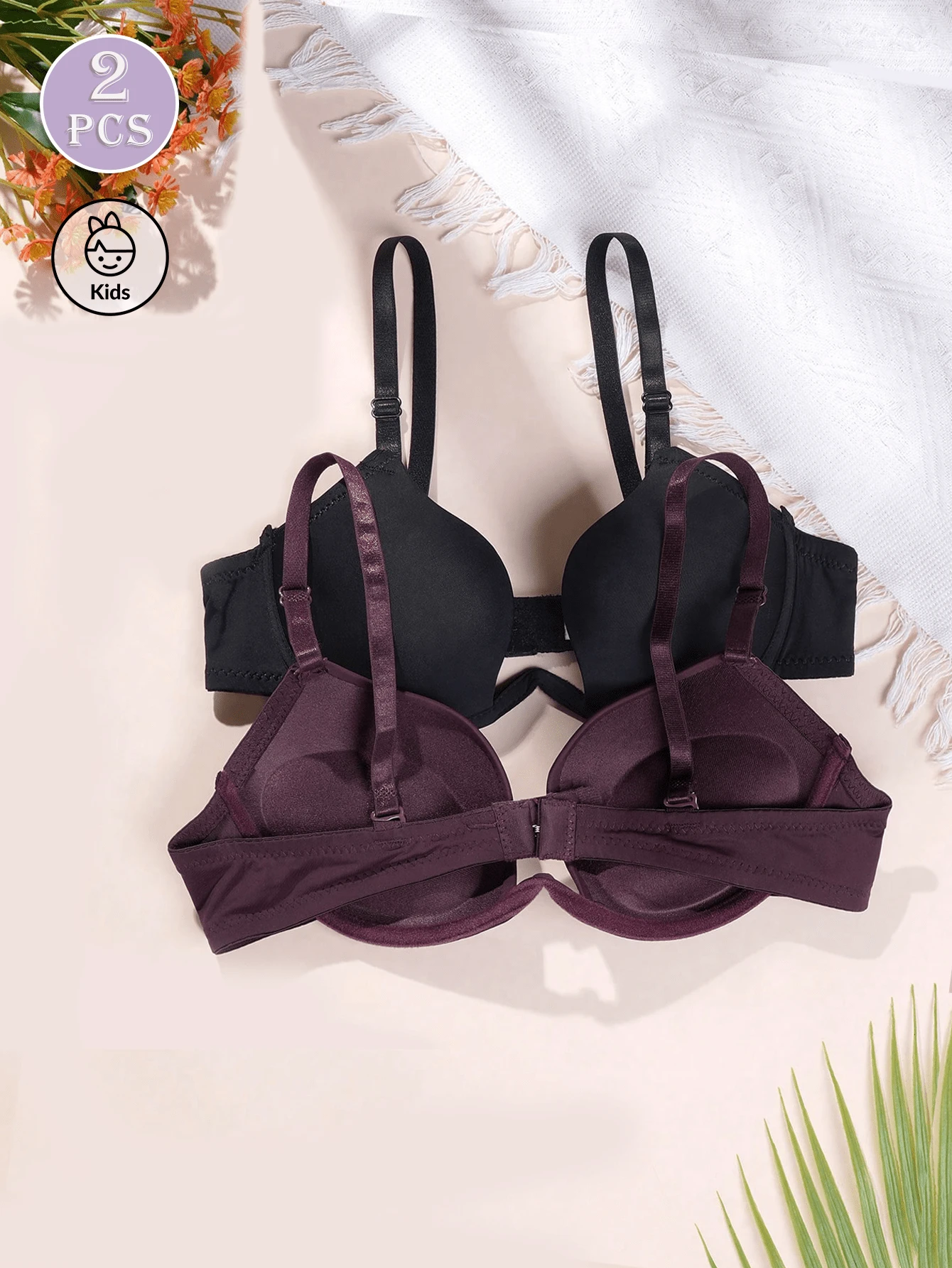 2pcs/Set Teen Girls Front-Opening Bra, Thick Padded Support, Comfortable And Stylish Back Design, Suitable For 13-16 Years Old Girls - Multicolor - View 1