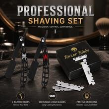 Professional Barber Shavette Straight Razor Set For Men, Hollow Out Spider Pattern Foldable Shaving Razor, Easy Blade Swap Design, Includes 100 Replacement Blades, Salon Precision Edging Grooming Tool, Gift For Barbers & Bearded Men - Multi-color - View 8