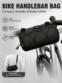 Large Capacity Adjustable Bicycle Handlebar Bag, Multi-Compartment Front Frame Bag With Handlebar Mount, Stylish Cylindrical Design, Elastic Storage System For Cycling Essentials - Multicolor - View 1