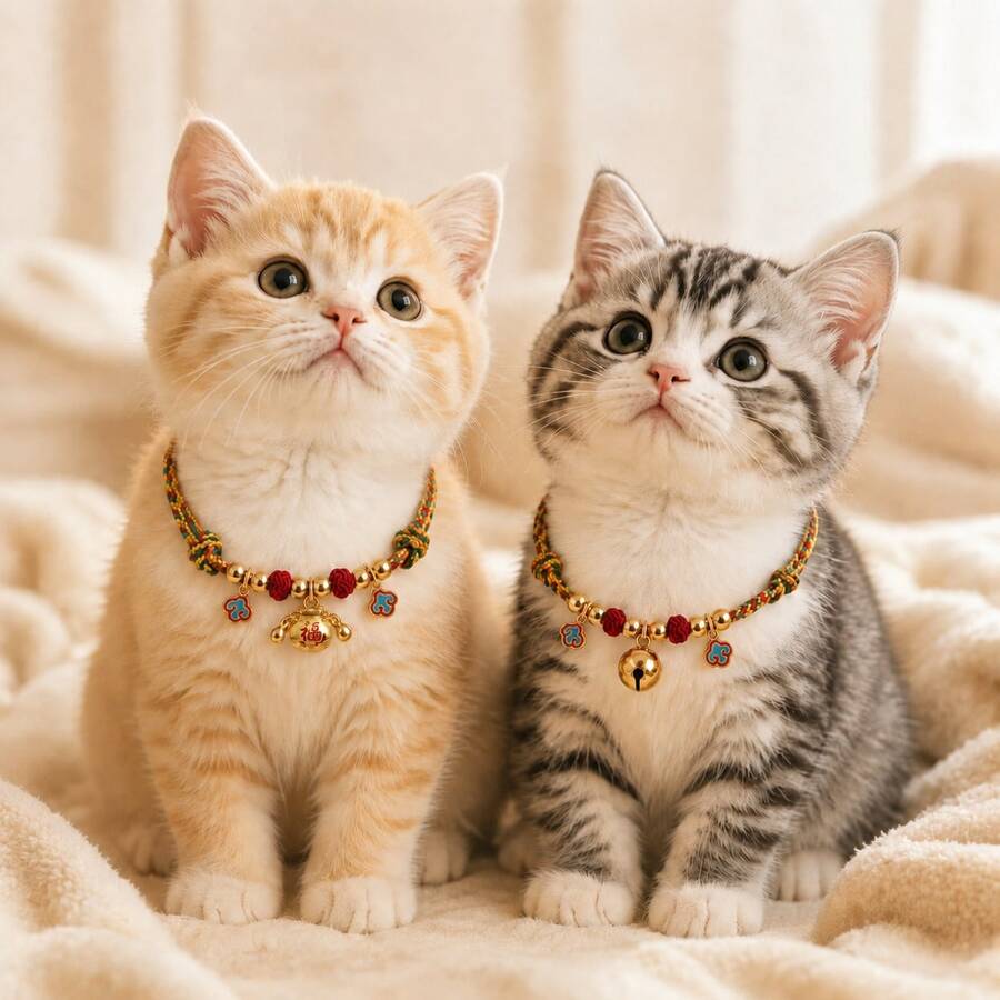 1 chiếc vòng cổ thú cưng dây bện nhiều màu cho mèo và chó, có thể điều chỉnh, đính hạt vàng, nhiều kiểu dáng, phù hợp đeo hàng ngày, chụp ảnh, tiệc và dã ngoại - Nhiều màu - Xem 1