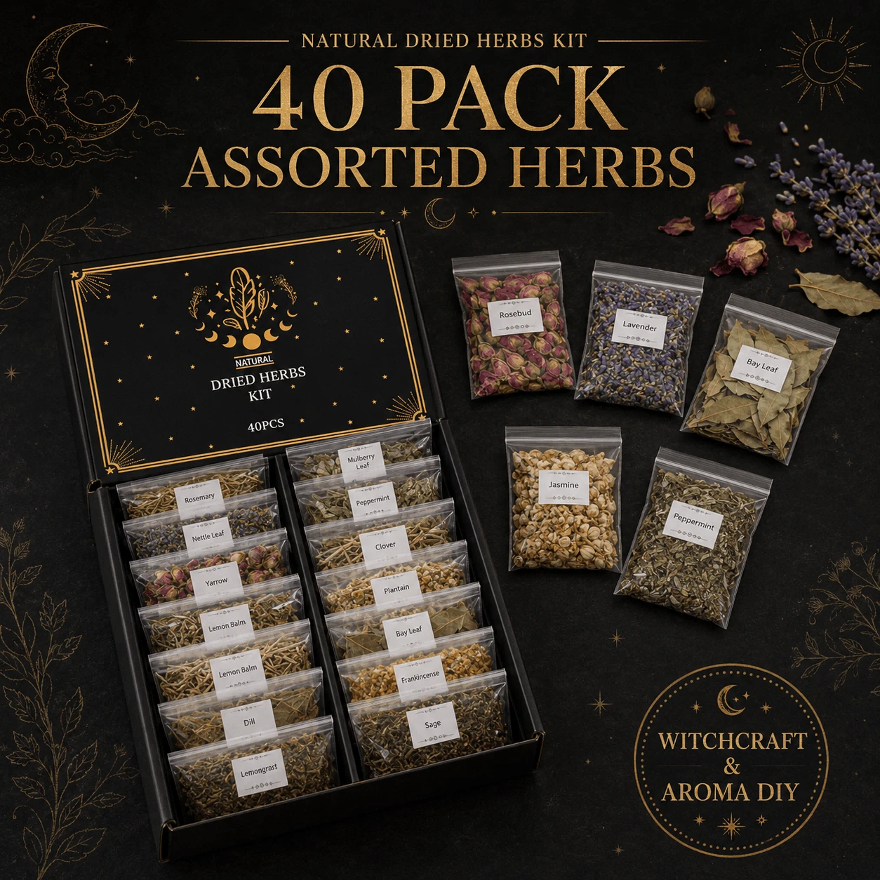 40 Pack Natural Dried Herbs & Flowers Kit, Multipurpose Botanical Set For DIY Candle Soap Making, Sachet Craft & Home Decor` - 40pcs - View 1