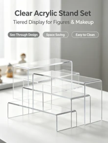 Acrylic Display Riser Stand Set, Clear Layered Display Shelf, Multifunctional Desktop Organizer, Non‑Slip Collectibles Showcase For Cosmetics, Figurines, Tabletop Home Decor - Multicolor - View 2