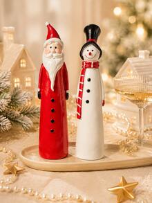 Santa Claus & Snowman Figurine, Resin Holiday Decor Set, Suitable For Fireplace, Mantel, Bookshelf, Living Room, Office Desktop Decoration, Winter Housewarming Gift Idea, Room Decor, Home Decor, Best Friend Gift, Christmas Decoration - Multicolor - View 1