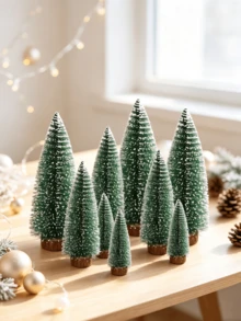 Green Artificial Mini Christmas Tree, 9-Piece Set, 10/16/22 Cm, Small Christmas Decoration For The Table, DIY Christmas Tree, Suitable For Mannequins And Festive Decoration - Green - View 1