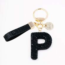 1pc Shiny Black Crystal Letter Bag Charm/Llavero, Glitter Alphabet Keychain For Handbag Daily Use, Gift Labor Day Halloween Thanksgiving Christmas - Black - View 15