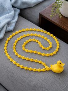Cute Yellow Duck Beaded Chain Decor, Cartoon Duck‑Shaped Link Chain Ornament With Duck Pendant, Fun DIY Decor Accessory For Desktop Photo Prop - 1PC - View 3