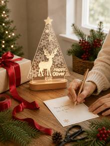1PC Personalized Christmas Tree Deer Acrylic LED Night Light, Custom Name Holiday Lamp With Wooden Base, Snowflake Reindeer Xmas Table Decor, Winter Bedroom Home Decoration, Festive Gift - Multi-color 8 - View 5