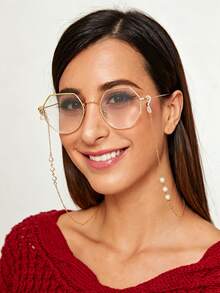 1pc Minimalist Faux Pearl Metal Eyeglasses Chain, Eyeglasses Lanyard, Women's Glasses Chain, Reading Glasses Chain, Elegant Fashion Glasses Decorative Cord, Eyeglasses Hanging Strap, Eyeglasses Band, Silicone Anti-Slip Eyeglasses Neck Strap, Face Mask Decorative Cord - Multicolor - View 9