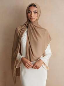 1pc Solid Color Women's Scarf, Casual Daily Headscarf, Chiffon Hijab Suitable For Daily Wear - Brown - View 1