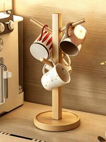 1pc Vintage Bamboo Wood Cup Holder, Nordic Style Desktop Mug Drying Rack, Kitchen Countertop Cup Storage Organizer, Smooth Round Design Without Burrs, Multi-Purpose Suitable For Home Kitchen Office, Ideal Housewarming Gift - 1PC - View 10