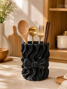 1pc Elegant Pearl White Bow Kitchen Utensil Storage Rack, Pleated Countertop Storage Cup, Suitable For Spoons, Forks, Chopsticks, Coffee Stirrers And Small Kitchen Tools, Modern Kitchen Decor Storage Can, Kitchen Decoration, Kitchen Utensil Storage Rack - Multicolor - View 8