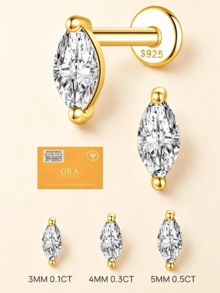 1件莫桑石耳釘 中性款 0.03-0.3CT S925純銀 低過敏耳環 婚禮珠寶 D色 VVS1淨度 - 金色 - 查看 1