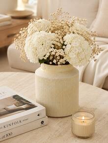 1pc Cream Ribbed Vase, Modern Minimalist Fresh Flower Vase, Suitable For Fresh Flowers, Reed Grass And Green Plants, Neutral Bohemian Farmhouse Style Desktop Decor, Suitable For Living Room, Dining Table, Entryway, Shelf, Fireplace Mantel, Housewarming Gift - Multiple Models 2 - View 5
