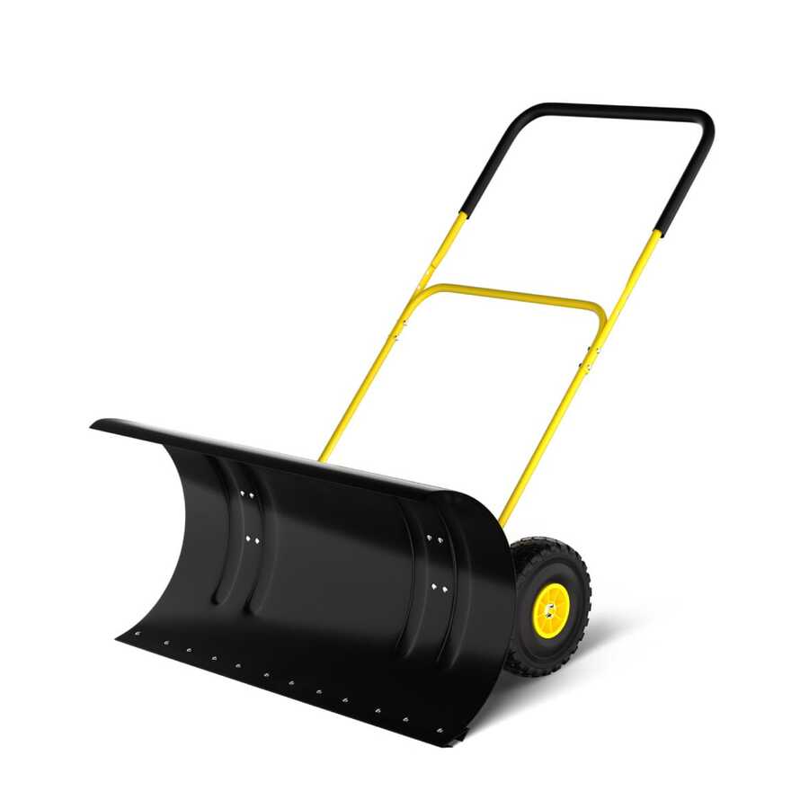 GOCAPTAIN 29-Inch (74 Cm) Heavy-Duty Wheeled Snow Shovel, Suitable For Driveways And Doorways - Sturdy Non-Slip Handle, Durable Double Rods, Fast Snow Clearing - U-Shaped Handle, Red Hub, Black Scoop, Large Double Rods - Big Double Bar - View 1