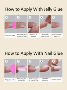 24pcs Y2K French Edge Press-On Fake Nails, Medium Almond Shape, Acrylic Star Rhinestone Design, Fashion Glossy Full Coverage Wearable Nails For Women And Girls, Party And Daily Wear - Multicolor - View 4
