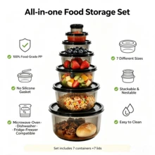 14pcs Multi-Size Round PP Food Storage Containers, No Seal Ring Structure, Stackable And Nestable, Oven , Dishwasher , Suitable For Refrigerator And Daily Food Preservation - Multicolor - View 5