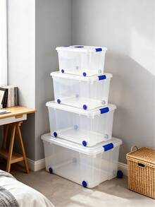 86L Large-Capacity Storage Boxes With Wheels, Stackable Design, Sturdy And Durable, Space-Saving, With Safety Latch Lids, Available In Multiple Sizes, Suitable For Home, Storage Rooms, Offices, Garages , Transparent Tool Storage Boxes - Multiple Specifications - View 3