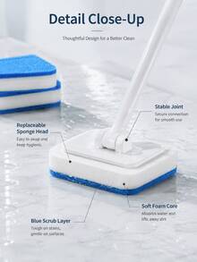 4/3/2pcs Long Handle Bathroom Sponge Brush, Multi-Functional Bathtub Tile Scrubber, Replaceable Brush Head, Lightweight Cleaning Tool, Suitable For Shower, Wall, Floor, Glass, Sink, Toilet, Kitchen Countertop, Home Bathroom Cleaning And Daily Use - Multicolor - View 4