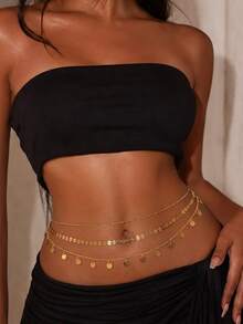 1pc Minimalist Geometric Circle Single-Layer Body Chain, Punk Metal Waist Chain For Women - Gold - View 11
